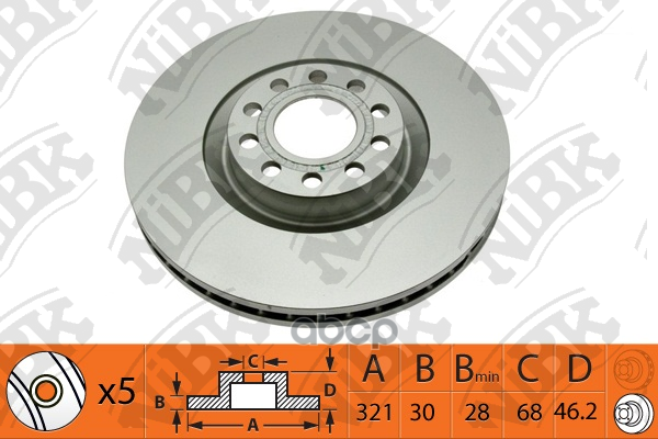 Диск тормозной AUDI A4 2.0 2004 - 2008  AUDI A6 2.4 2001 - 2005  AUDI A4 2.0 2006 - 2009 NiBK арт. rn1393