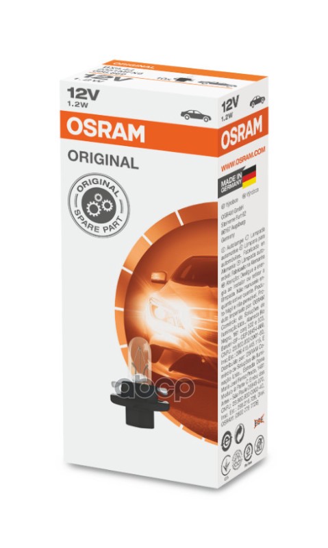 Лампа накаливания сигнальная 12V 1,2W BX8.4d Original картон 10шт цена за 1шт Osram арт. 2351MFX6