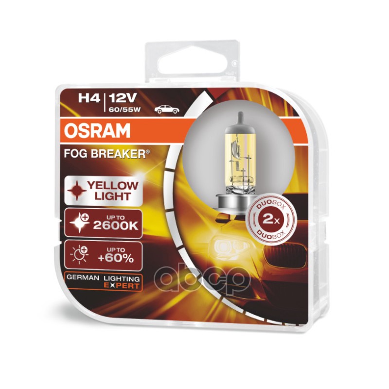 Лампа 12V H4 60/55W P43t OSRAM FOG BREAKER 2 шт. DUOBOX 62193FBR-HCB Osram арт. 62193FBR-HCB