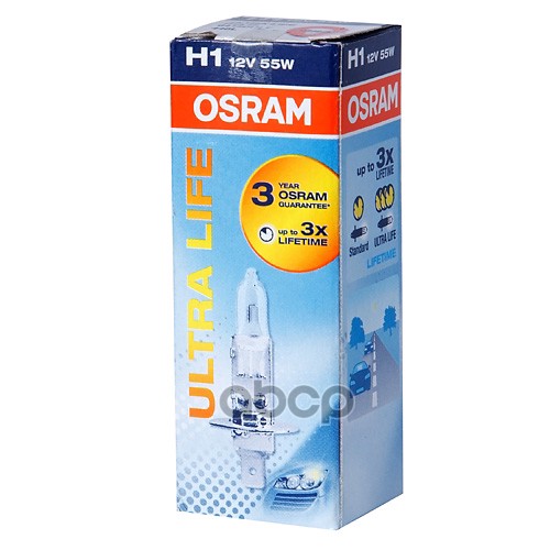 Лампа 12V H1 55W P14,5s OSRAM ULTRA LIFE картон 64150ULT Osram арт. 64150ULT