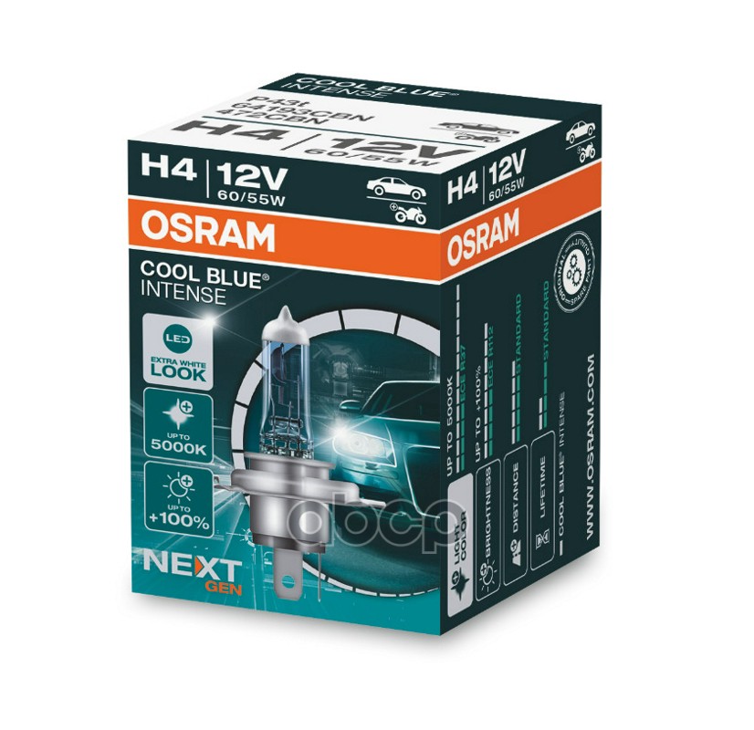 Лампа галогеновая головного света H4 P43t 12V 60/55W 5000K Cool blue Intense 1шт Osram арт. 64193CBN
