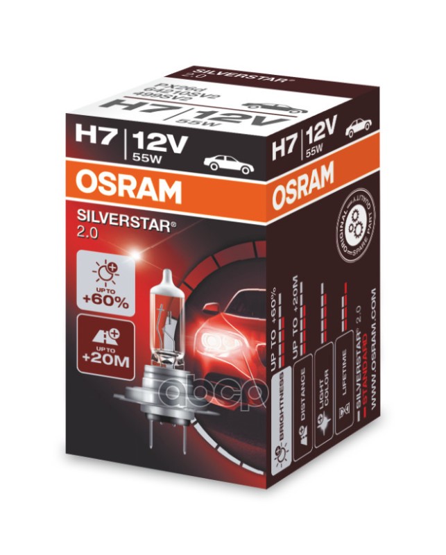 Лампа 12V H7 55W Px26d Osram Silverstar 2.0 1 Шт. Картон 64210Sv2 Osram арт. 64210SV2