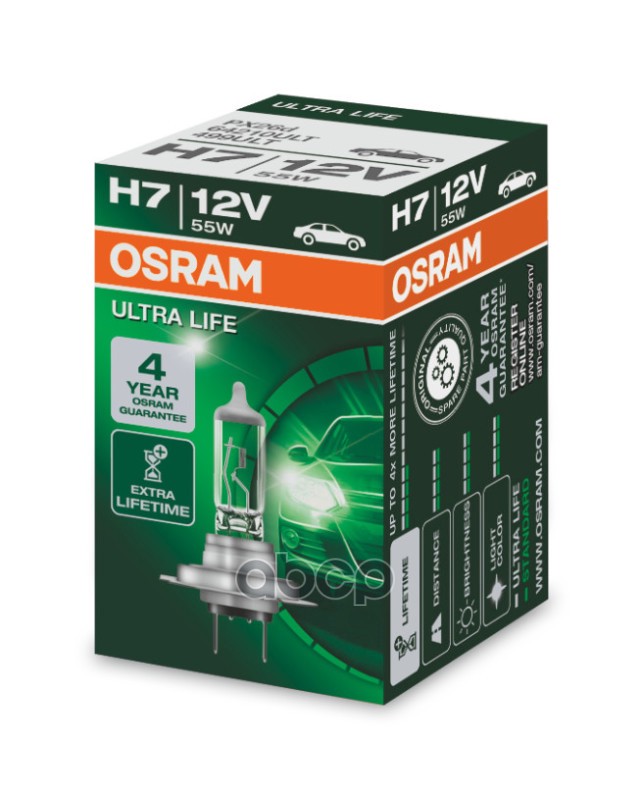 Лампа 12V H7 55W PX26d OSRAM ULTRA LIFE 1 шт. картон 64210ULT Osram арт. 64210ULT
