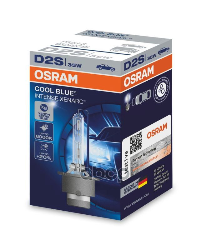 Лампа Газоразрядная D2s 35W P32d-2 Xenarc Cool Blue Intense (На 20% Больше Света На Дороге, Цветовая Температура 5500K) Osram...
