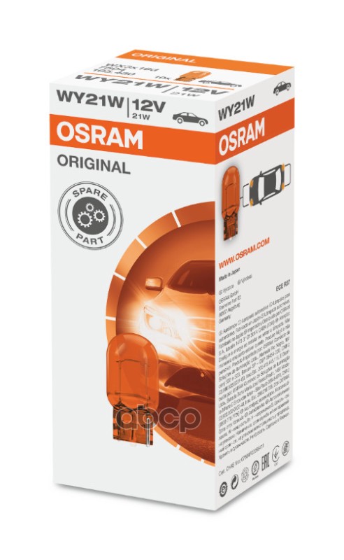 Лампа накаливания сигнальная WY21W жёлтая 12V 21W WX3x16d Original 1шт Osram арт. 7504