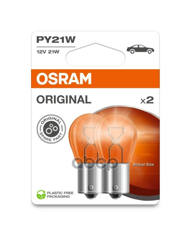 Лампа накаливания сигнальная PY21W BAU15s Original 12V 21W Блистер 2шт Osram арт. 75072BL