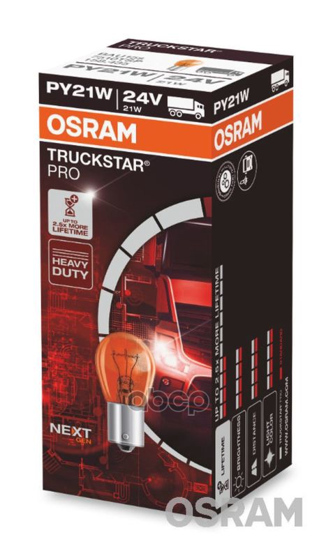 Лампа PY21W (21W) BAU15s Trucksrar PRO 24V 7510TSP 4008321798169 Osram арт. 7510TSP