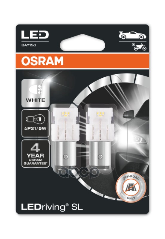 Лампа светодиодная сигнальная P21/5W BAY15s 6000K LED Riving 12V 1,7W Блистер 2 шт Osram арт. 7528DWP02B