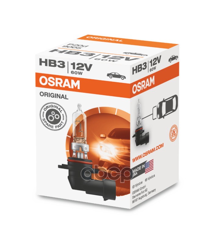 Лампа галогеновая головного света HB3 P20d Original 12V 60W картон 1шт Osram арт. 9005