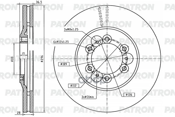 Диск Тормозной Передн Gw Hover H5 (Дизель) / H3 Turbo (D = 296 Mm) PATRON арт. PBD1034