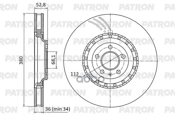 Диск тормозной пер. A8 D4 (4H2/4H8/4HC/4HL) 09-18 / Q5 (8RB) 15-17 PBD1296 PATRON арт. PBD1296