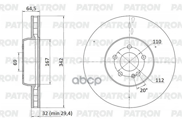 Диск тормозной пер. MERCEDES-BENZ CLS (C257) / E (W213/S213/A238/C238) / GLC (C253/X253) 16- PBD1315 PATRON арт. PBD1315