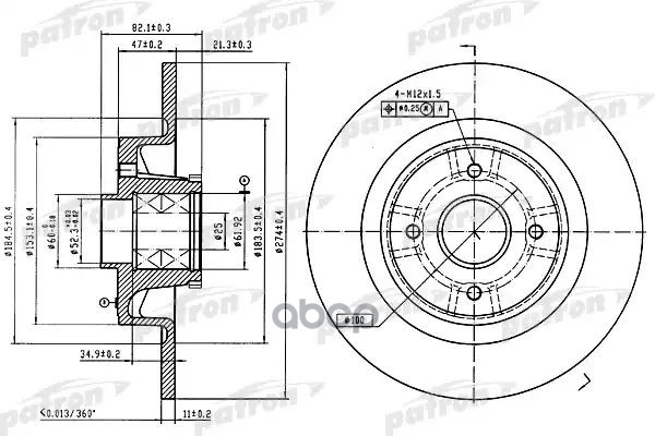 Диск тормозной задн c подшипником и кольцом сенсора ABS (1 шт.) PATRON арт. PBD7010