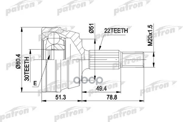 Шрус Наружн К-Кт 22X50x30 Vw: Golf I 74-84, Golf I Cabriolet 79-83, Jetta I 78-84, Scirocco 74-80 PATRON арт. PCV1004