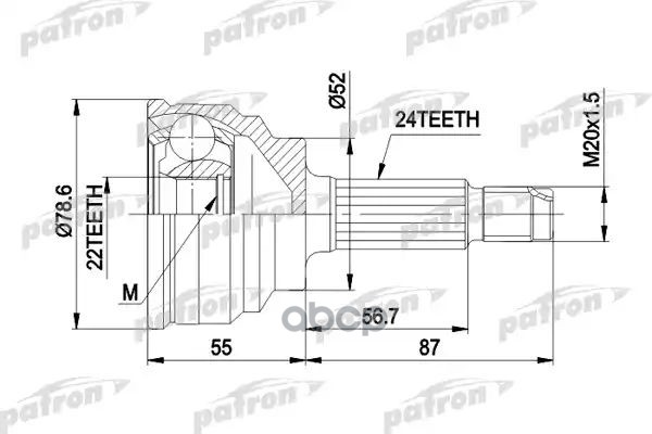 Шрус Наружн К-Кт 24X52x22 Mazda: 323 80-10/89, 1.7D Универсал -03/93, 121 1.1 10/87-10/90, Ркпп, Без Abs PATRON арт. PCV1024