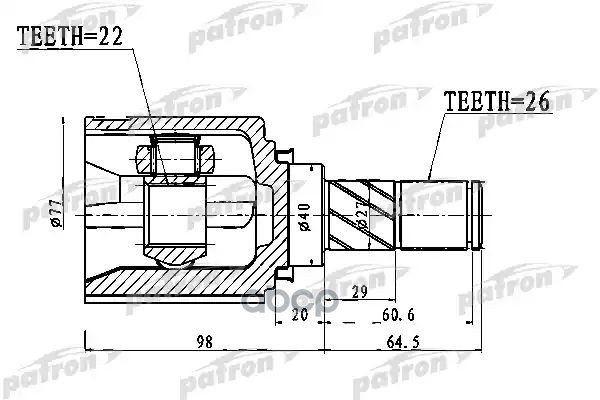 Шрус Внутренний 22X40x26 Nissan Micra C+C (Ck12e) 05-, Nissan Note E11e 05-12, Nissan Tiida C11 05-12 PATRON арт. PCV1028