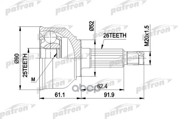 Шрус Наружн К-Кт 26X52x25 Mazda: 626 2.0/2.0D 03/83-09/87 Без Abs PATRON арт. PCV1042