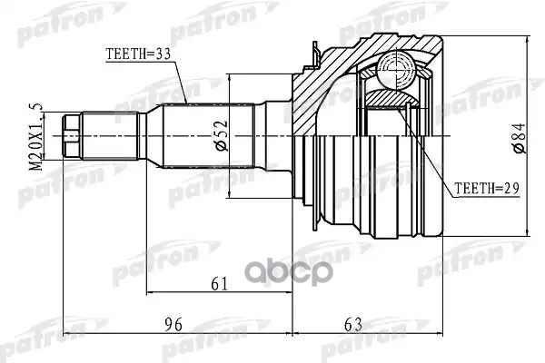 Шрус Наружный 33X52x29 Chevrolet Lacetti/Optra (J200) 03-08 PATRON арт. PCV1095