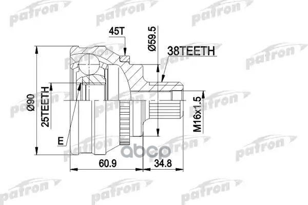 Шрус Наружн К-Кт 38X59.5x25 Abs:45t Audi: 80/90 Quattro 2.0-2.8 2.93-, Audi: 100 03/83-11/90, С Abs 45 PATRON арт. PCV1121