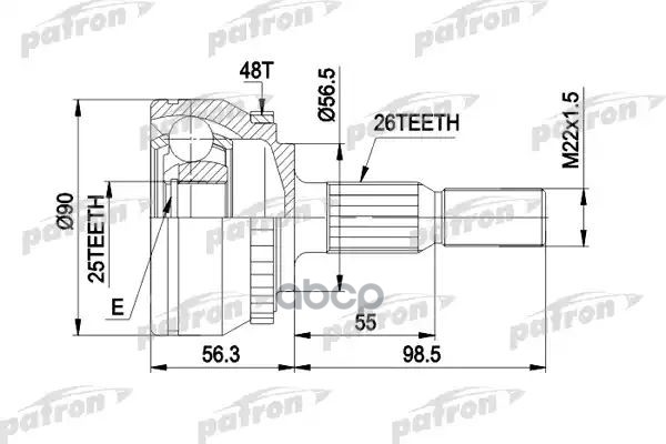 Шрус Наружн К-Кт 26X56.5x25 Abs:48t Volvo: 850 2.4 Кроме Турбо 6.91- PATRON арт. PCV1133
