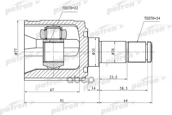 Шрус Внутренний Левый 24X35x22 Kia Shuma,Ii/Sephia,Ii/Mentor,Ii/Spectra 97-04 PATRON арт. PCV1170