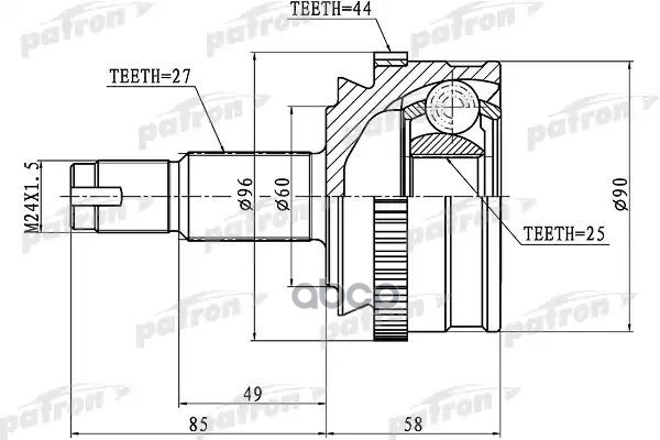 Шрус Наружный С Кольцом Abs 27X60x25 Abs:44t Lancia Kappa Sw (838B),Kappa Купе (838), Kappa Седан (838A) 94-01 PATRON арт. PC...