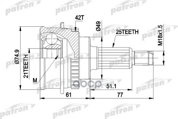 Шрус Наружный С Кольцом Abs 25X49x21 Abs:42t Suzuki: Baleno 95-02, Baleno Универсал 96-02 PATRON арт. PCV1266