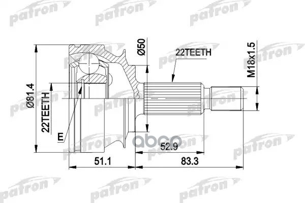 Шрус Наружн К-Кт 22X50x22 Volvo: 440 K 88-96, 460 L 88-96, 480 E 86-96 PATRON арт. PCV1273