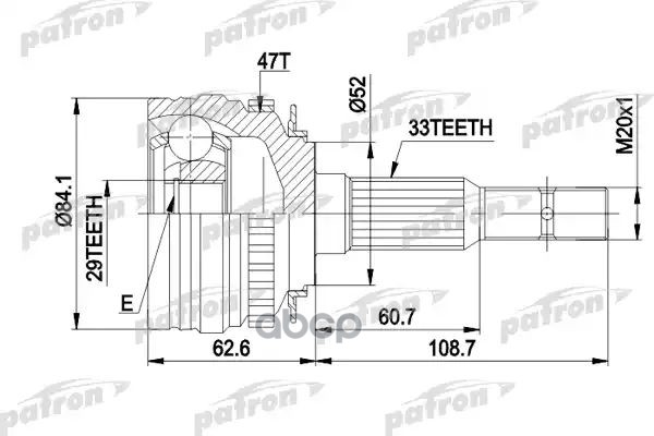 Шрус Наружн К-Кт 33X52x29 Abs:47t Daewoo: Espero 91 - 99 PATRON арт. PCV1279