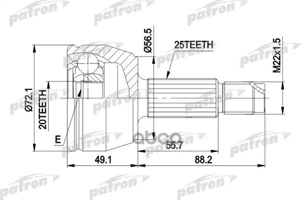 Шрус Наружн К-Кт 25X56.5x20 Ford: Fiesta Iv 1.3 08/95-01/02, Ka 1.3 09/96-, Mazda: 121 1.3 03/96-, Ркпп PATRON арт. PCV1283