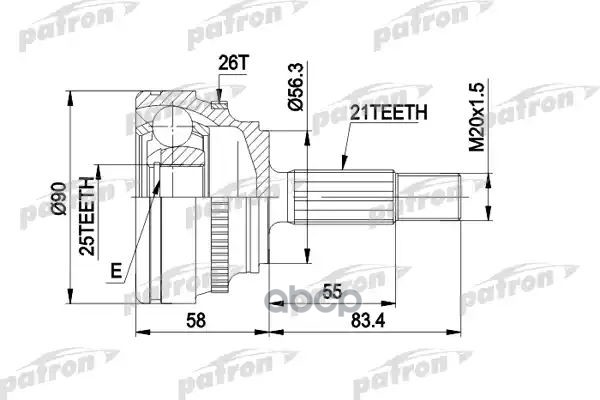 Шрус Наружн К-Кт 21X56.2x25 Abs:26t Renault: Clio I 90 - 98 PATRON арт. PCV1285