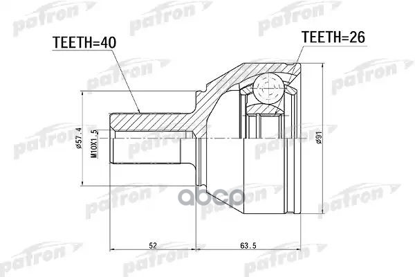 ШРУС наружный 40x57.4x26 FORD MONDEO CA2 07-  PCV1337 PATRON арт. PCV1337