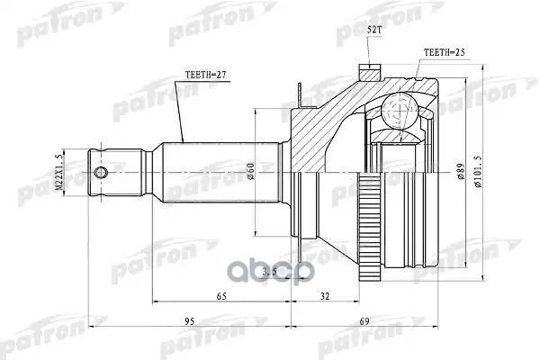 ШРУС наружный с кольцом ABS задний 27x58.8x25 ABS52T HYUNDAI SANTA FE (BB) 00-06  PCV1350 PATRON арт. PCV1350