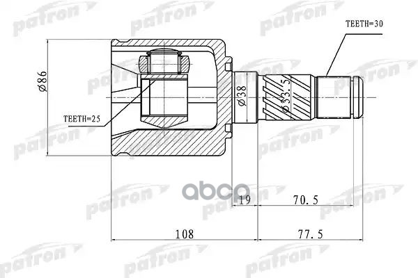Шрус Внутренний Правый 30X38x25 Kia Sorento 02-09 PATRON арт. PCV1357