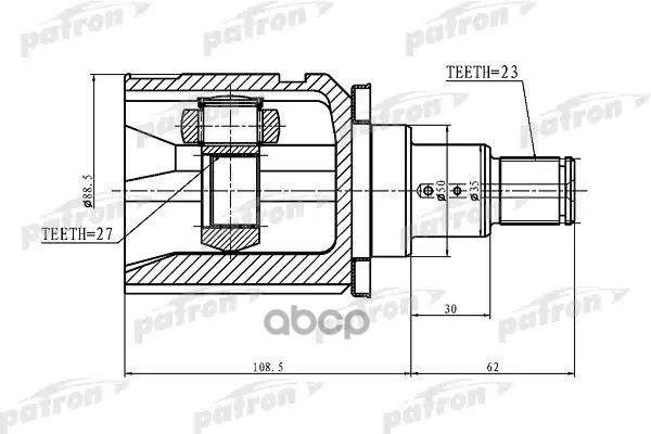Шрус Внутренний Левый 23X50x27 Lexus Rx300/330/350 Mcu35/Gsu35 4Wd 03-08, Toyota Rav4 Aca2 00-05 PATRON арт. PCV1362