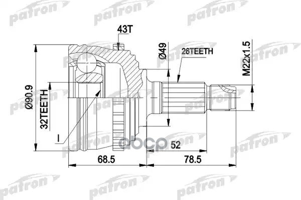 Шрус Наружн К-Кт 26X49x32 Abs:43t Rover: 200 95 - 00, 25 99 - PATRON арт. PCV1383