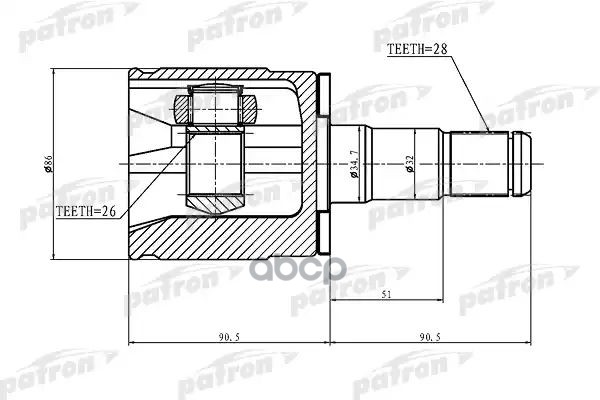 Шрус Внутренний Левый 28X34.7x26 Mitsubishi Pajero Ii V14w-V55w 1991-04 PATRON арт. PCV1402
