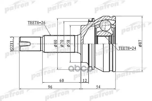 Шрус Наружный (Без Abs) 24X58x26 Toyota Corolla Ce120/Nze120 00-06 PATRON арт. PCV1441