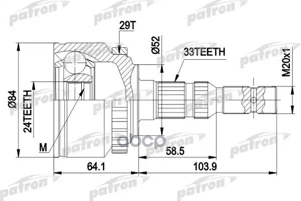 Шрус Наружн К-Кт 33X52x24 Abs:29t Opel: Corsa C 1.7Cdti 00-, Meriva 1.7Cdti 03- PATRON арт. PCV1452