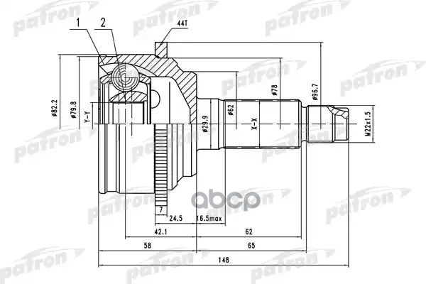 Шрус Наружн К-Кт 28X62x32 Abs 44T Mazda  6 02- Pcv1525 PATRON арт. PCV1525