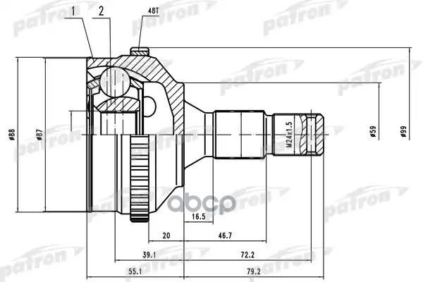 Шрус Наружн К-Кт 25X58x34 Abs:48t Peugeot: 206 02- PATRON арт. PCV1569
