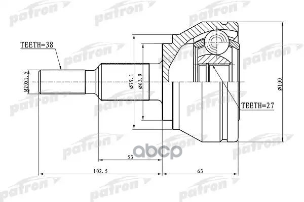 Шрус Наружный 38X63.9x27 Vw: Touareg 02- PATRON арт. PCV1633