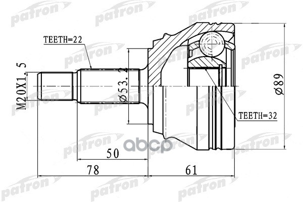 Шрус Наружный 22X53.2x32 Chery Amulet (A15) 06- PATRON арт. PCV1716