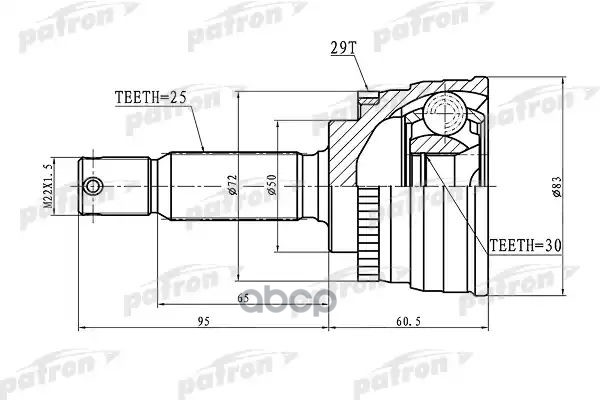 Шрус Наружный С Кольцом Abs 25X50x30 Abs:29t Hyundai Coupe [Aq] 96-, Elantra [Ak] 95- PATRON арт. PCV1721