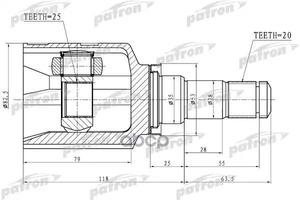 Шрус Внутренний Левый 20X35x25 Toyota Isis Anm10/Zgm10/Zgm11/Znm10 04- PATRON арт. PCV1763