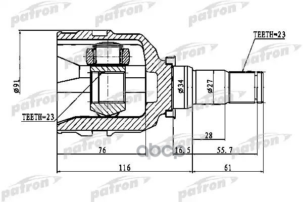 ШРУС внутренний 23X34X23 23x34x23 TOYOTA AVENSIS AT220ZZT220 97-03 PCV1768 PATRON арт. PCV1768