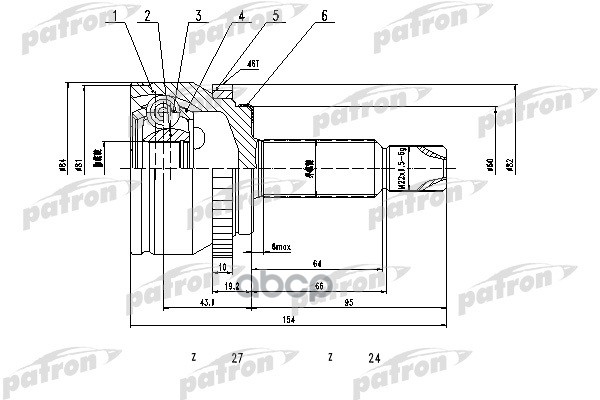 Шрус Наружный С Кольцом Abs 27X60x24 Abs: 46T Kia Soul (Am) 1.6 Crdi [D4fb] 115 Л.с. Дизель 2009 - PATRON арт. PCV1808