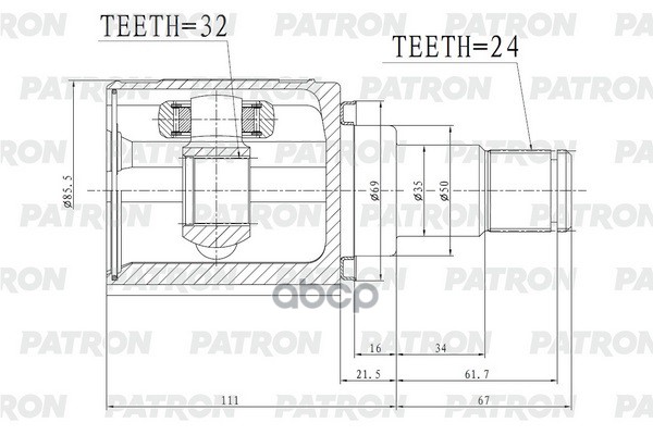 Шрус Внутр. Toyota Camry Acv51/Asv5/Avv50/Gsv50 11- PATRON арт. PCV2172