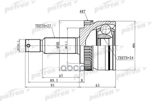 ШРУС наружный с кольцом ABS 27x62.1x24 ABS:48T KIA SPORTAGE 04-10  PCV3036 PATRON арт. PCV3036