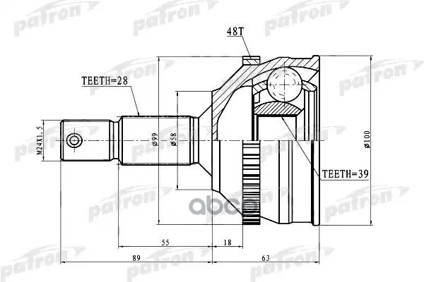 Шрус Наружн[A:28, B:39, D:58, Abs:48] Citroen Xm, Peugeot: 605 2.0/T, 2.5Td, 3.0V6, 607 2.0/Hdi, 2.2/Hdi, 3.0V6 00> PATRON ар...